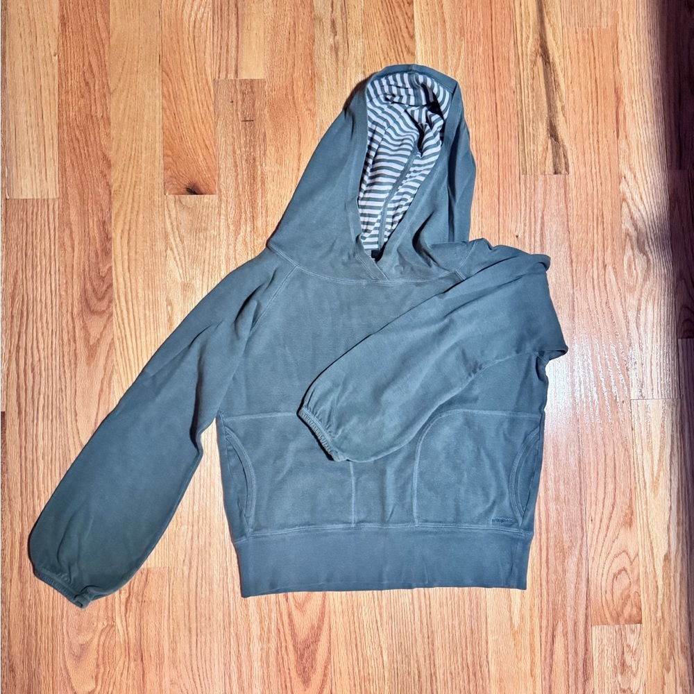 Patagonia Green Hooded Sweatshirt with Striped Lining